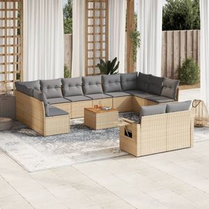 Vidaxl - 13-tlg. Garten-Sofagarnitur mit Kissen Beige Poly Rattan