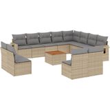 vidaXL 13-tlg. Garten-Sofagarnitur mit Kissen Beige Poly Rattan
