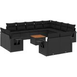 Vidaxl - 13-tlg. Garten-Sofagarnitur mit Kissen Schwarz Poly Rattan