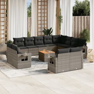 Vidaxl - 13-tlg. Garten-Sofagarnitur mit Kissen Grau Poly Rattan
