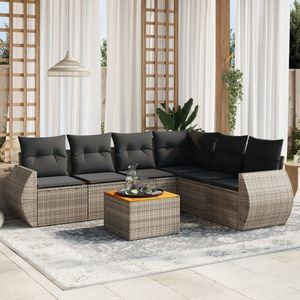 vidaXL - 7-delige - Loungeset - met - kussens - poly - rattan - grijs