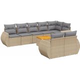 vidaXL 9-tlg. Garten-Sofagarnitur mit Kissen Beige Poly Rattan
