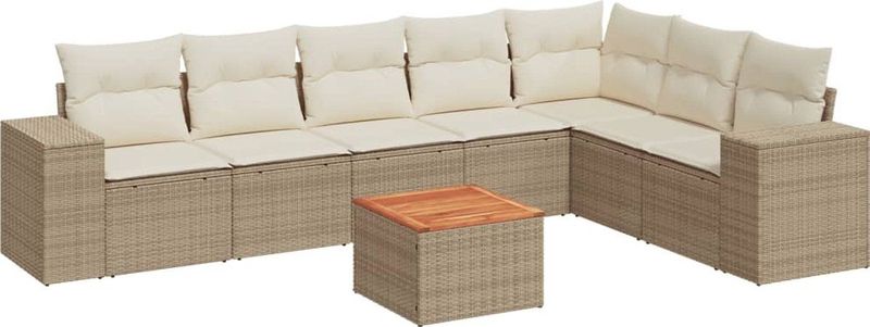 vidaXL - 8-delige - Loungeset - met - kussens - poly - rattan - beige
