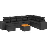 vidaXL - 9-delige - Loungeset - met - kussens - poly - rattan - zwart