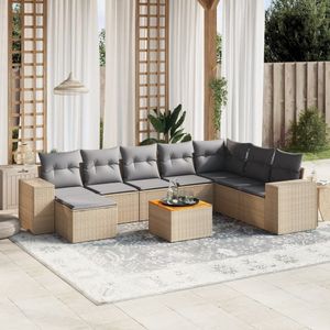 vidaXL - 9-delige - Loungeset - met - kussens - poly - rattan - beige