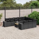 vidaXL - 11-delige - Loungeset - met - kussens - poly - rattan - zwart