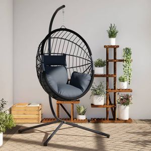 vidaXL Hangstoel met Standaard - Antracietkleurig - Rattan en Staal