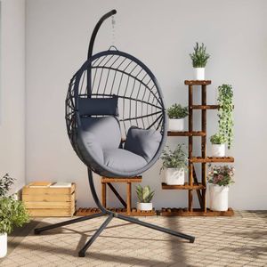 vidaXL - Hangstoel - Lichtgrijs - Rattan en Staal