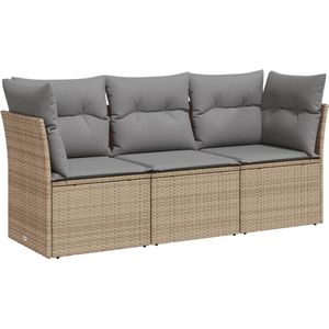 vidaXL 3-delige Loungeset met kussens poly rattan beige