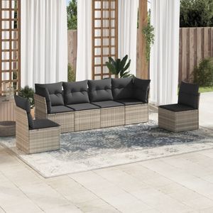 vidaXL 6-tlg. Garten-Sofagarnitur mit Kissen Hellgrau Poly Rattan
