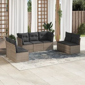 vidaXL - 7-delige - Loungeset - met - kussens - poly - rattan - grijs