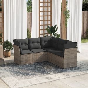 vidaXL - 5-delige - Loungeset - met - kussens - poly - rattan - grijs