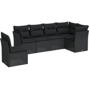 vidaXL 6-delige Loungeset met kussens poly rattan zwart