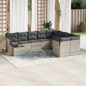 vidaXL - 10-delige - Loungeset - met - kussens - poly - rattan - lichtgrijs