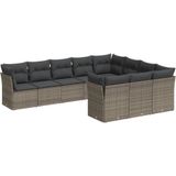 vidaXL - 10-delige - Loungeset - met - kussens - poly - rattan - grijs