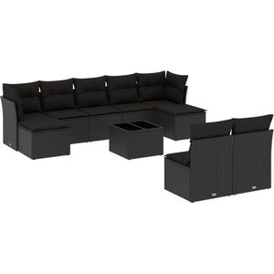 vidaXL 10-delige Loungeset met kussens poly rattan zwart, tuinset, tuinmeubel, terrasset, tuinbank, terrasmeubel, loungebank, loungeset tuin