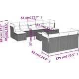 vidaXL - 11-delige - Tuinset - met - kussens - poly - rattan - beige