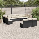 vidaXL - 13-delige - Loungeset - met - kussens - poly - rattan - zwart