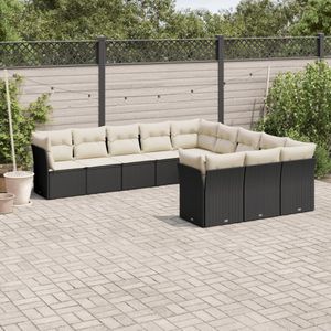 vidaXL - 11-delige Loungeset - Zwart - Poly Rattan - Inclusief Kussens