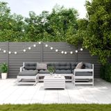 vidaXL - 7-delige - Loungeset - met - kussens - massief - grenenhout - wit