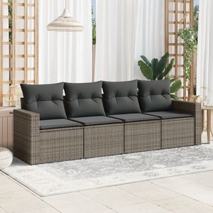 vidaXL - 4-delige - Loungeset - met - kussens - poly - rattan - grijs