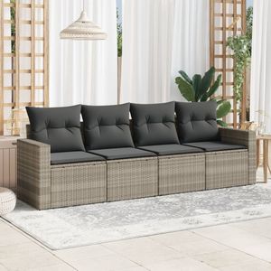 vidaXL - 4-delige - Loungeset - met - kussens - poly - rattan - lichtgrijs