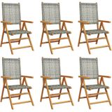vidaXL - Tuinstoelen - 6 - st - verstelbaar - poly - rattan - en - massief - hout - grijs