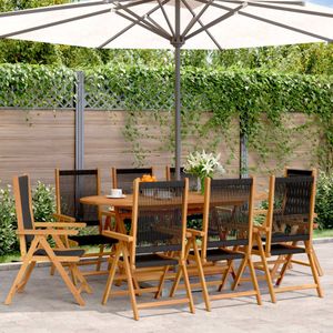 vidaXL - Tuinstoelen - 8 - st - verstelbaar - massief - acaciahout - zwart