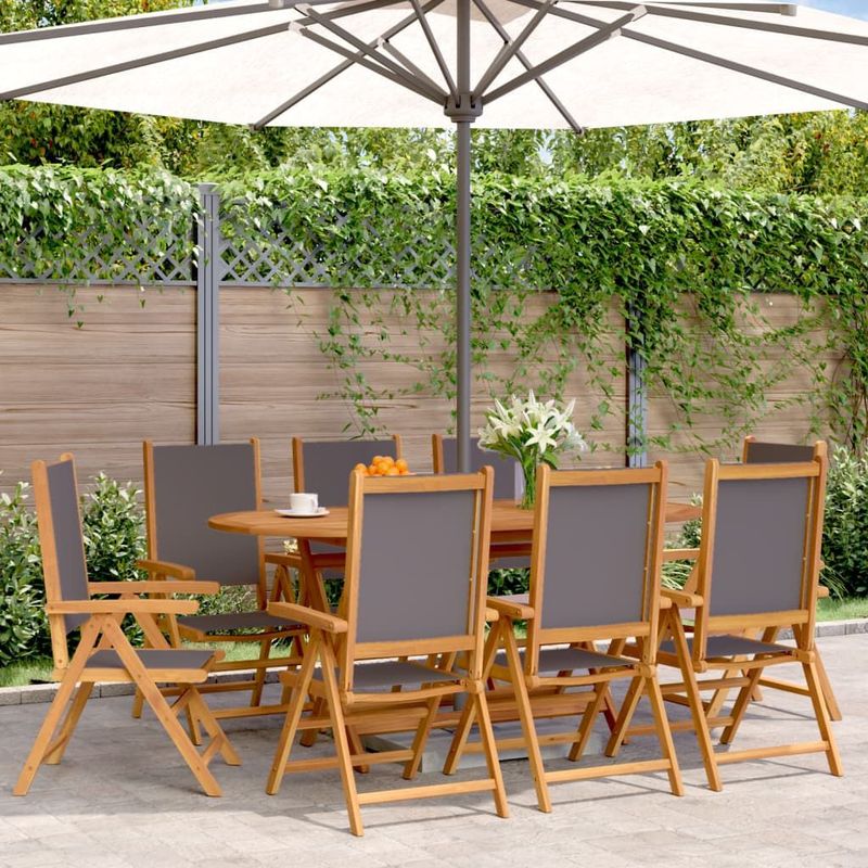 vidaXL - Tuinstoelen - 8 - st - verstelbaar - hout - en - stof - antracietkleurig