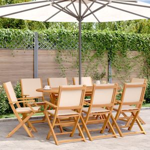 vidaXL - Tuinstoelen - 8 - st - inklapbaar - stof - en - massief - hout - beige