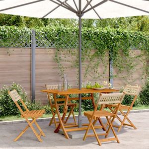 vidaXL - Tuinstoelen - 4 - st - inklapbaar - poly - rattan - en - massief - hout - beige