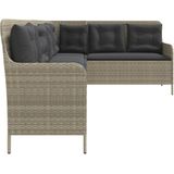 vidaXL - Tuinbank - met - kussens-vormig - poly - rattan - lichtgrijs