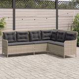 vidaXL - Tuinbank - met - kussens-vormig - poly - rattan - lichtgrijs