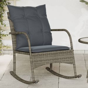 vidaXL - Tuinschommelstoel - met - kussens - poly - rattan - grijs