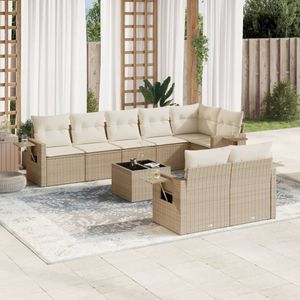 vidaXL - 9-delige - Loungeset - met - kussens - poly - rattan - beige