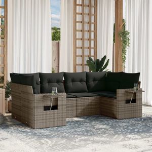vidaXL - 6-delige - Loungeset - met - kussens - poly - rattan - grijs