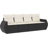 vidaXL 4-delige Loungeset met kussens poly rattan zwart