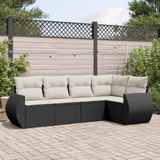 5-tlg. Garten-Sofagarnitur mit Kissen Schwarz Poly Rattan Vidaxl