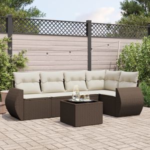 vidaXL - 6-delige - Loungeset - met - kussens - poly - rattan - bruin