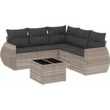 vidaXL - 6-delige - Loungeset - met - kussens - poly - rattan - lichtgrijs