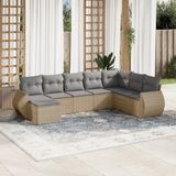 Vidaxl - 8-tlg. Garten-Sofagarnitur mit Kissen Beige Poly Rattan