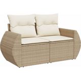 vidaXL 7-tlg. Garten-Sofagarnitur mit Kissen Beige Poly Rattan