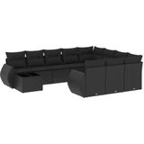 vidaXL 11-tlg. Garten-Sofagarnitur mit Kissen Schwarz Poly Rattan