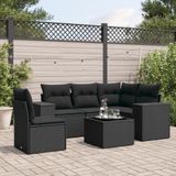 vidaXL - 6-delige - Loungeset - met - kussens - poly - rattan - zwart