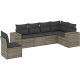vidaXL - 6-delige - Loungeset - met - kussens - poly - rattan - grijs