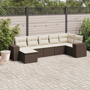 vidaXL 7-delige Loungeset met kussens poly rattan bruin