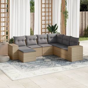 vidaXL - 7-delige - Loungeset - met - kussens - poly - rattan - beige