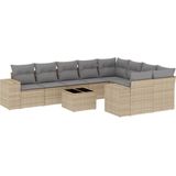 Vidaxl - 10-tlg. Garten-Sofagarnitur mit Kissen Beige Poly Rattan
