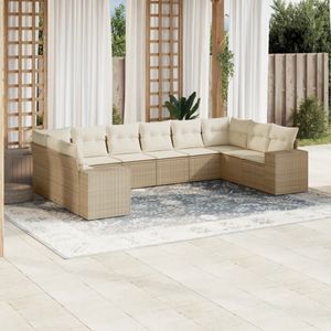 10-tlg. Garten-Sofagarnitur mit Kissen Beige Poly Rattan vidaXL