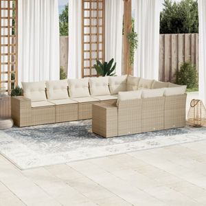 Vidaxl - 10-tlg. Garten-Sofagarnitur mit Kissen Beige Poly Rattan